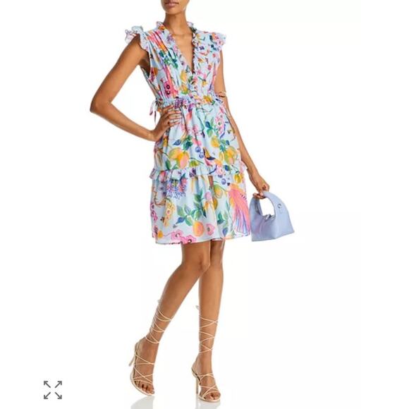 Banjanan Chandra 100% Cotton Ruffle Tiered Sleeveless Printed Dress XS - Picture 1 of 9